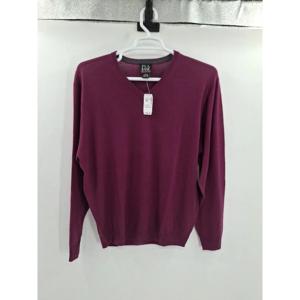 Jos A Bank Signature Collection‎ 100% Wool Mens Large Berry V Neck